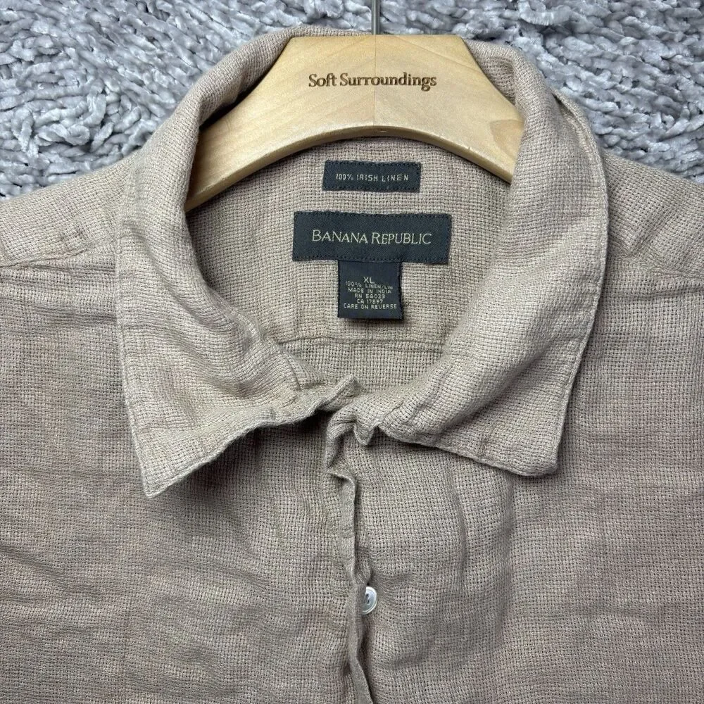 Banana Republic Irish Linen Shirt Mens XL Short Sleeve Beige Breathable Summer